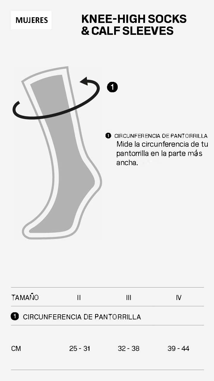 GUÍA DE TALLAS CALCETAS HIGH Y PANTORRILLERAS